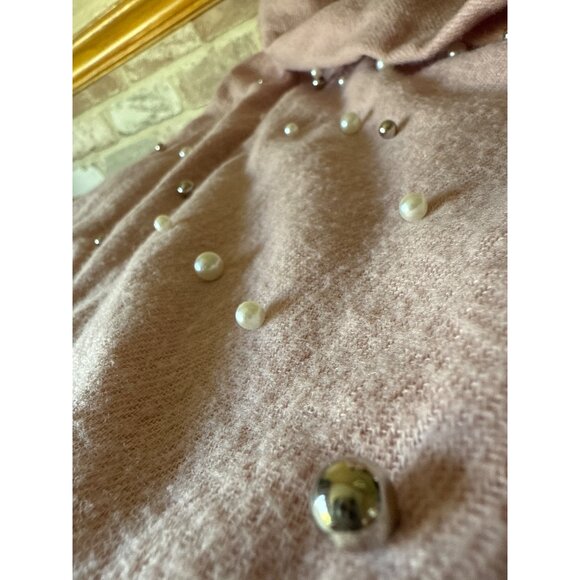 Jessica McClintock Faux Pearl-Embellished Pink Scarf With Fringe - Picture 2 of 11